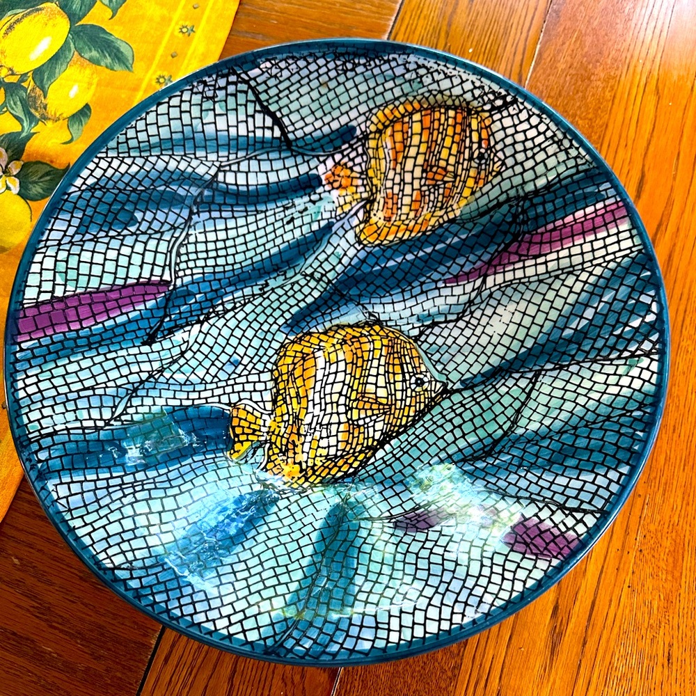 Large Antica Fornace Serving Bowl 13" Colorful Bowl Fish Handpainted Italy EUC